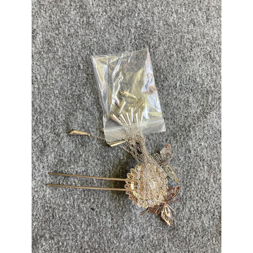 Elegant Silver Butterfly Tassel Hair stick Statement Updo‎ Accessory new - Picture 3 of 6
